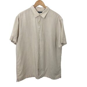 Perry Ellis 100% Linen Shirt Mens Beige Button Down Collared Casual Sz XXL